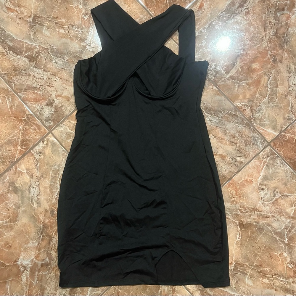 LYANER Cut Out Halter Wrap Tank Mini Dress